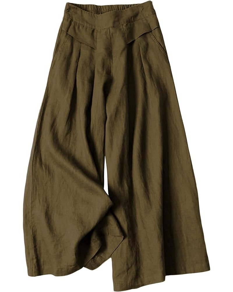 Linen Pants for Women Culottes Capris Wide Leg Palazzo Boho Pants Trousers Darkkhaki $13.86 Pants