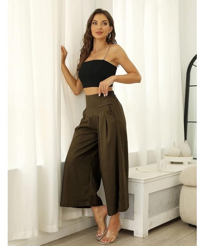 Linen Pants for Women Culottes Capris Wide Leg Palazzo Boho Pants Trousers Darkkhaki $13.86 Pants