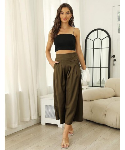 Linen Pants for Women Culottes Capris Wide Leg Palazzo Boho Pants Trousers Darkkhaki $13.86 Pants