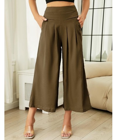 Linen Pants for Women Culottes Capris Wide Leg Palazzo Boho Pants Trousers Darkkhaki $13.86 Pants