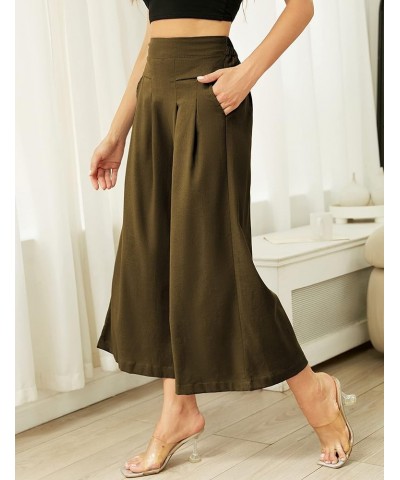 Linen Pants for Women Culottes Capris Wide Leg Palazzo Boho Pants Trousers Darkkhaki $13.86 Pants