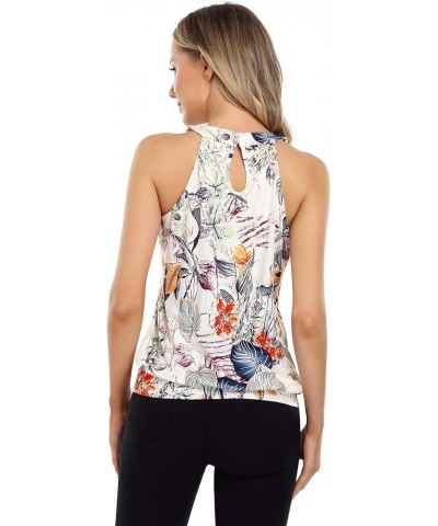 Women Sleeveless Halter Twisted Pleated Tank Top Blouse A3-halter Apricot Floral $11.59 Tanks