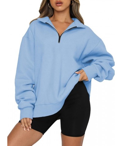 Women Half Zip Oversized Sweatshirts Long Sleeve Solid Color Drop Shoulder Fleece Workout Pullover S-2XL Zip Sky Blue $17.92 ...