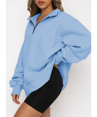 Women Half Zip Oversized Sweatshirts Long Sleeve Solid Color Drop Shoulder Fleece Workout Pullover S-2XL Zip Sky Blue $17.92 ...