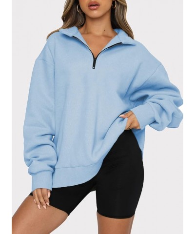 Women Half Zip Oversized Sweatshirts Long Sleeve Solid Color Drop Shoulder Fleece Workout Pullover S-2XL Zip Sky Blue $17.92 ...