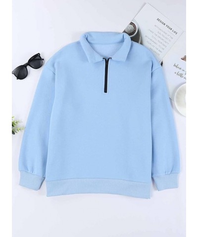 Women Half Zip Oversized Sweatshirts Long Sleeve Solid Color Drop Shoulder Fleece Workout Pullover S-2XL Zip Sky Blue $17.92 ...