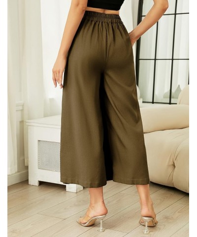 Linen Pants for Women Culottes Capris Wide Leg Palazzo Boho Pants Trousers Darkkhaki $13.86 Pants