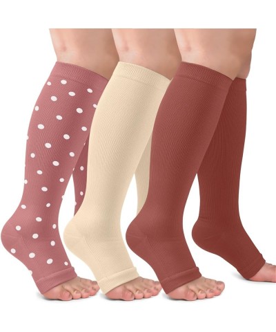 3 Pack Copper Compression Socks for Women & Men, 20-30mmHg Open Toe Knee High Stockings for Circulation Support C01-3 Pack Pi...