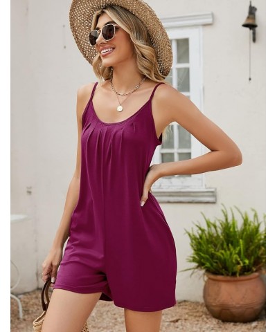 Womens Casual Summer Sleeveless Romper Loose Adjustable Spaghetti Strap Stretchy Shorts Jumpsuits with Pockets Burgundy $11.5...