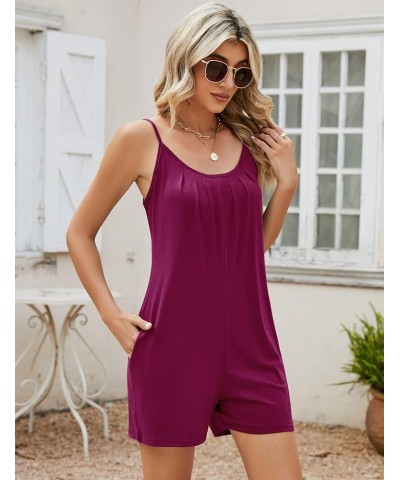 Womens Casual Summer Sleeveless Romper Loose Adjustable Spaghetti Strap Stretchy Shorts Jumpsuits with Pockets Burgundy $11.5...