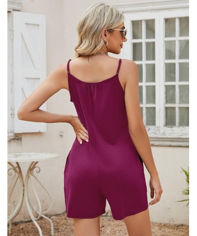 Womens Casual Summer Sleeveless Romper Loose Adjustable Spaghetti Strap Stretchy Shorts Jumpsuits with Pockets Burgundy $11.5...