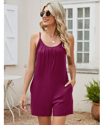 Womens Casual Summer Sleeveless Romper Loose Adjustable Spaghetti Strap Stretchy Shorts Jumpsuits with Pockets Burgundy $11.5...