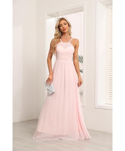 Chiffon Halter Bridesmaid Dresses for Wedding 2024 Long A Line Formal Evening Prom Party Gown Blush Pink $25.25 Dresses