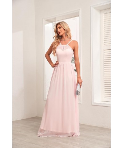 Chiffon Halter Bridesmaid Dresses for Wedding 2024 Long A Line Formal Evening Prom Party Gown Blush Pink $25.25 Dresses