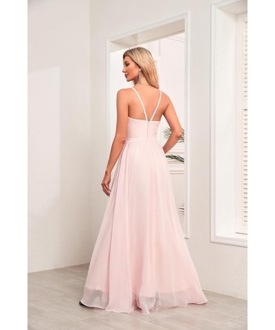 Chiffon Halter Bridesmaid Dresses for Wedding 2024 Long A Line Formal Evening Prom Party Gown Blush Pink $25.25 Dresses