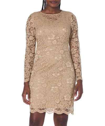 Nanette Women's Ls Off The Shoulder Lace Shift Dress W/Tiered Bell SLV Gold $26.68 Dresses