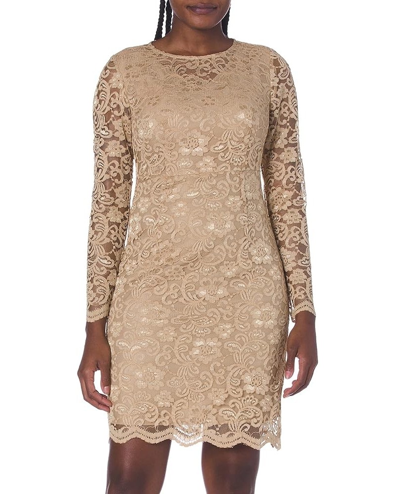 Nanette Women's Ls Off The Shoulder Lace Shift Dress W/Tiered Bell SLV Gold $26.68 Dresses