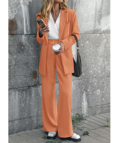 Women's 2024 Fall 2 Piece Blazer Set Casual Loose Long Blazer Jackets and Dressy Wide Leg Pant Suits with Pockets Orange $28....