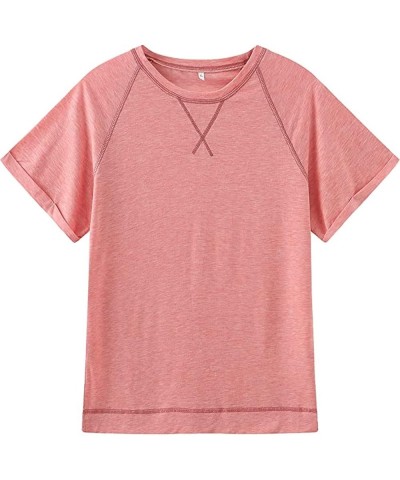 Womens Tops Crewneck Raglan Summer T Shirts Casual Short Sleeve Side Split Tee Shirts Pink $10.99 T-Shirts