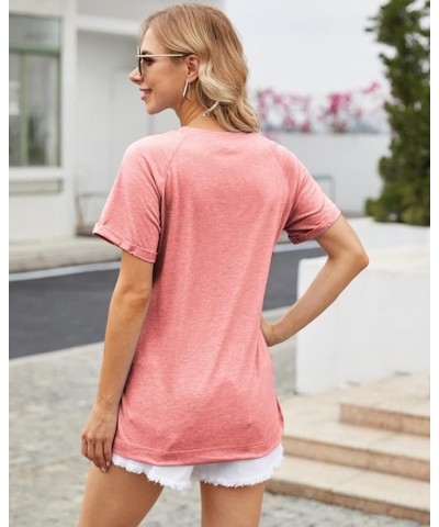 Womens Tops Crewneck Raglan Summer T Shirts Casual Short Sleeve Side Split Tee Shirts Pink $10.99 T-Shirts