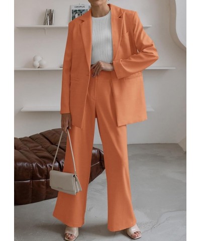 Women's 2024 Fall 2 Piece Blazer Set Casual Loose Long Blazer Jackets and Dressy Wide Leg Pant Suits with Pockets Orange $28....