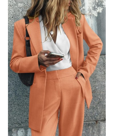 Women's 2024 Fall 2 Piece Blazer Set Casual Loose Long Blazer Jackets and Dressy Wide Leg Pant Suits with Pockets Orange $28....