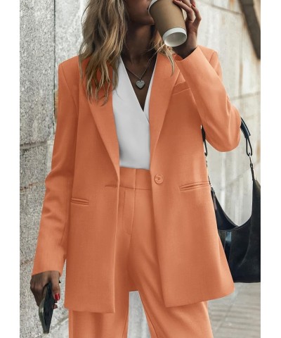 Women's 2024 Fall 2 Piece Blazer Set Casual Loose Long Blazer Jackets and Dressy Wide Leg Pant Suits with Pockets Orange $28....