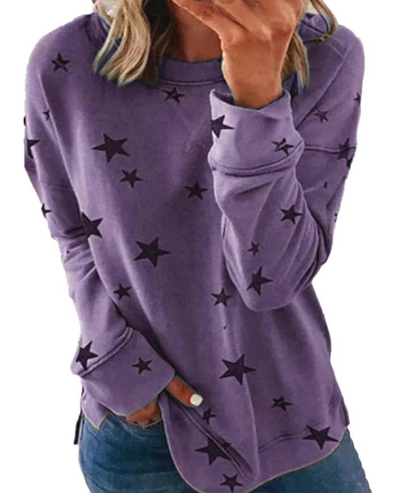 Womens Crew Neck Sweatshirt Tops Graphic Tie Dye Blouese Shirts Long Sleeve Pullover Tops Fall Fashion Clothes A8-purple $3.7...