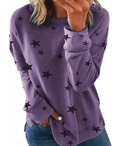 Womens Crew Neck Sweatshirt Tops Graphic Tie Dye Blouese Shirts Long Sleeve Pullover Tops Fall Fashion Clothes A8-purple $3.7...