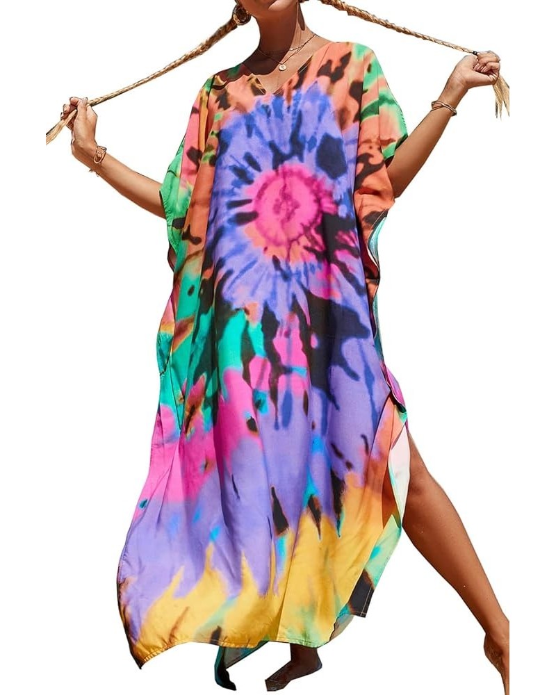 Women's Summer Long Beach Dress Kimono Maxi Kaftan Cover ups A Lilac Yellow $16.79 Swimsuits