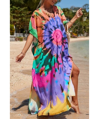 Women's Summer Long Beach Dress Kimono Maxi Kaftan Cover ups A Lilac Yellow $16.79 Swimsuits