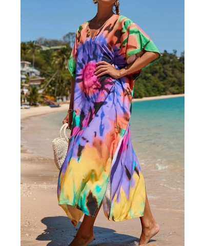 Women's Summer Long Beach Dress Kimono Maxi Kaftan Cover ups A Lilac Yellow $16.79 Swimsuits