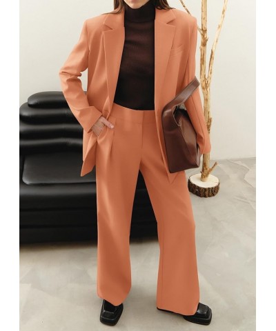 Women's 2024 Fall 2 Piece Blazer Set Casual Loose Long Blazer Jackets and Dressy Wide Leg Pant Suits with Pockets Orange $28....