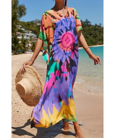 Women's Summer Long Beach Dress Kimono Maxi Kaftan Cover ups A Lilac Yellow $16.79 Swimsuits