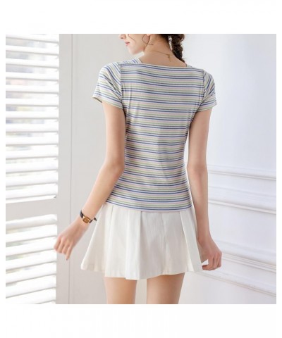 Women's Slim Fit Short Sleeve Striped T-Shirts Summer Casual Cotton Tops Green $13.51 Others