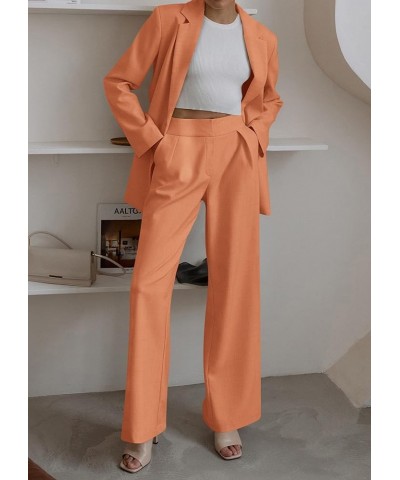 Women's 2024 Fall 2 Piece Blazer Set Casual Loose Long Blazer Jackets and Dressy Wide Leg Pant Suits with Pockets Orange $28....