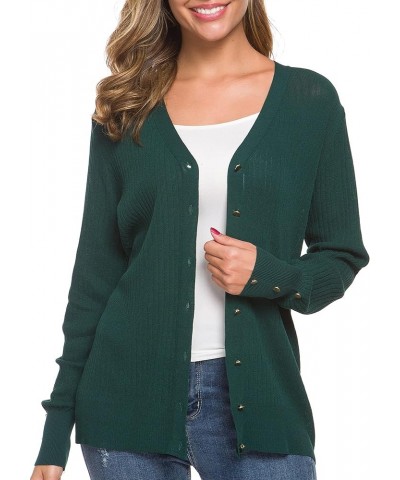 Women's Long Sleeve Soft Metallic Button Down V Neck Knit Sweater Cardigan Dark Green $10.49 Sweaters