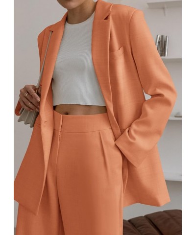 Women's 2024 Fall 2 Piece Blazer Set Casual Loose Long Blazer Jackets and Dressy Wide Leg Pant Suits with Pockets Orange $28....