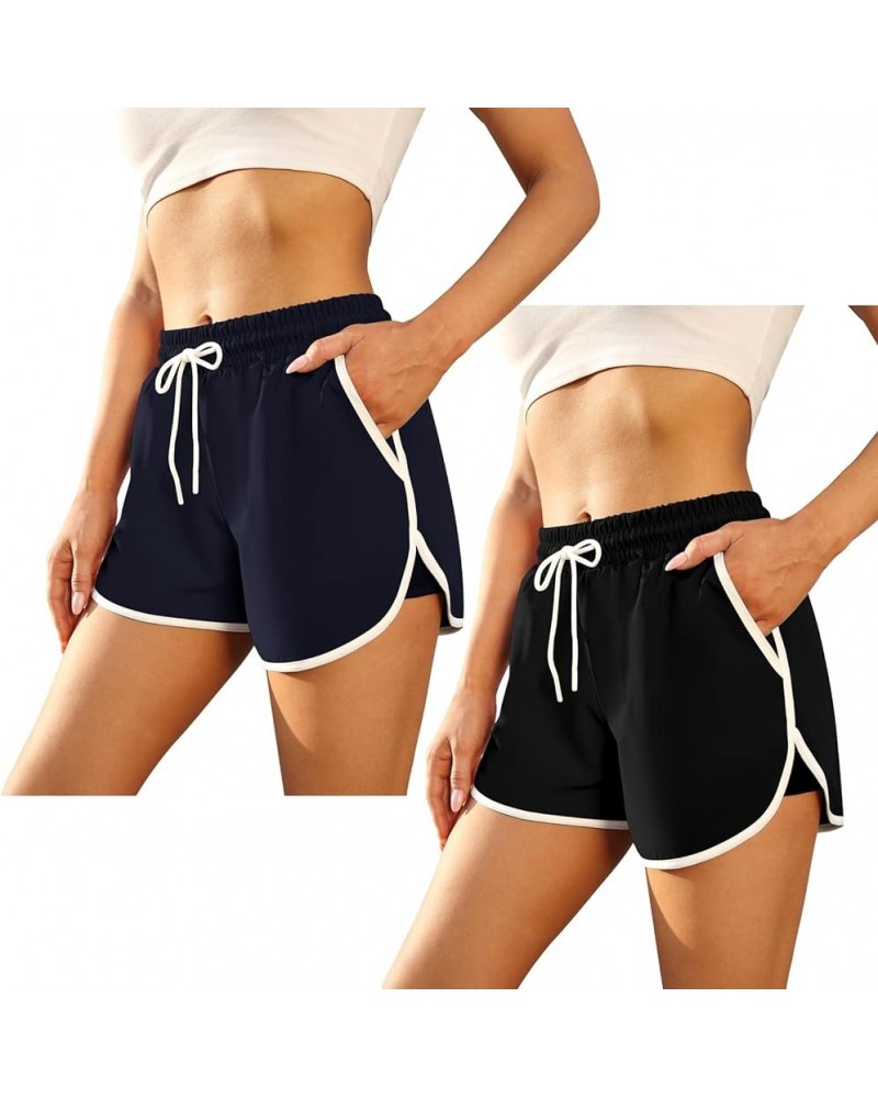 2 Packs Womens Athletic Quick Dry Shorts with Pockets Running Workout Gym Shorts with Liner for Women Black, Navy $9.87 Swims...