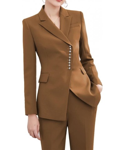 Women Suits Sets 2 Piece Slim Fit Fashion Suit with Blazer Solid Lady Elegant Office Business Jacket+Pant Brown $27.20 Suits