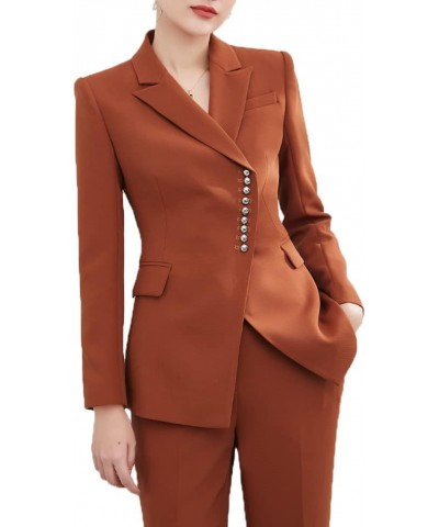 Women Suits Sets 2 Piece Slim Fit Fashion Suit with Blazer Solid Lady Elegant Office Business Jacket+Pant Brown $27.20 Suits