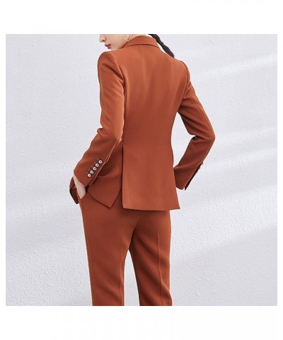 Women Suits Sets 2 Piece Slim Fit Fashion Suit with Blazer Solid Lady Elegant Office Business Jacket+Pant Brown $27.20 Suits