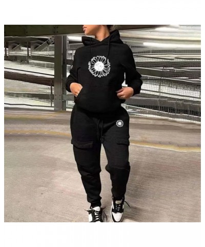 Womens 2 Piece Outfits Lounge Hoodie Sweatsuit Sets Tracksuit 2023 Fall Fashion Sweatshirt Sweatpants with Pockets 06-black $...