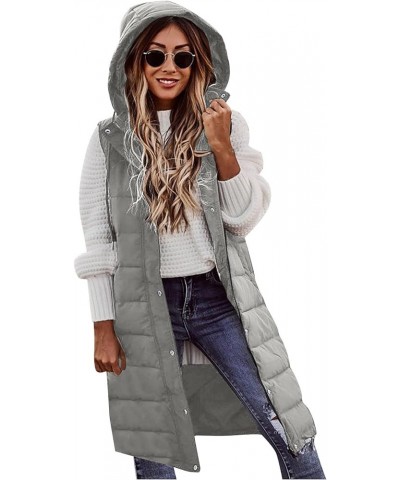 Women Long Puffer Vest Sleeveless Puffy Jacket with Hood 04-gray $15.40 Vests