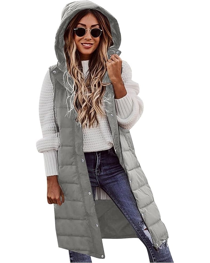 Women Long Puffer Vest Sleeveless Puffy Jacket with Hood 04-gray $15.40 Vests