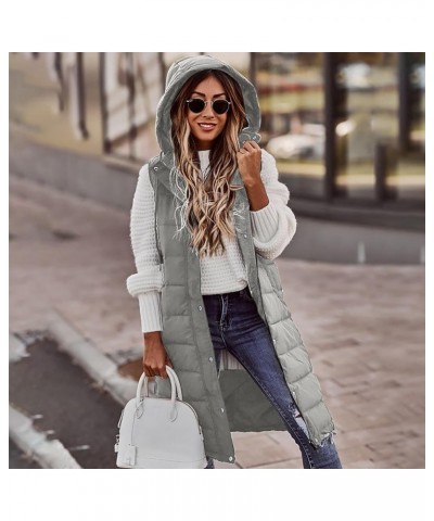 Women Long Puffer Vest Sleeveless Puffy Jacket with Hood 04-gray $15.40 Vests