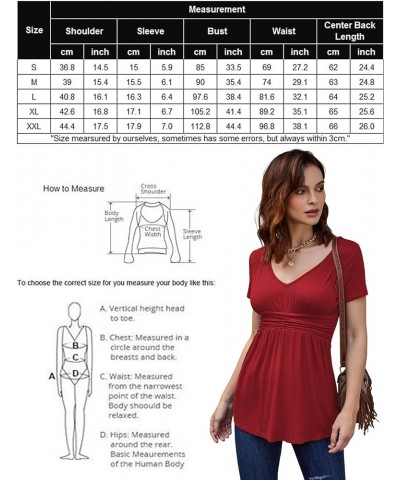 Womens V Neck Empire Waist Shirt Short Sleeve A Line Pleated Tunic Tops S-XXL Wine Red $11.27 Tops