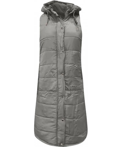 Women Long Puffer Vest Sleeveless Puffy Jacket with Hood 04-gray $15.40 Vests