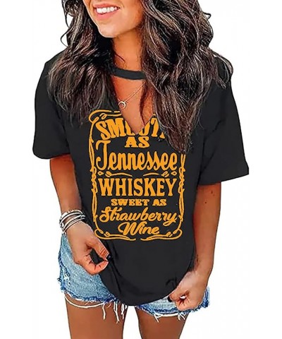 Tennessee Whiskey Shirts for Women Country Music T-Shirts Hollow Out V Neck T-Shirt Womens Keyhole Neck Tops Black-02 $9.35 T...