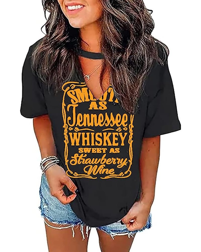 Tennessee Whiskey Shirts for Women Country Music T-Shirts Hollow Out V Neck T-Shirt Womens Keyhole Neck Tops Black-02 $9.35 T...